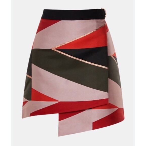 Ted Baker Redda Sahara Faux-Wrap Skirt Lined Zip Size 2 US 6 Holiday Christmas - Picture 2 of 16